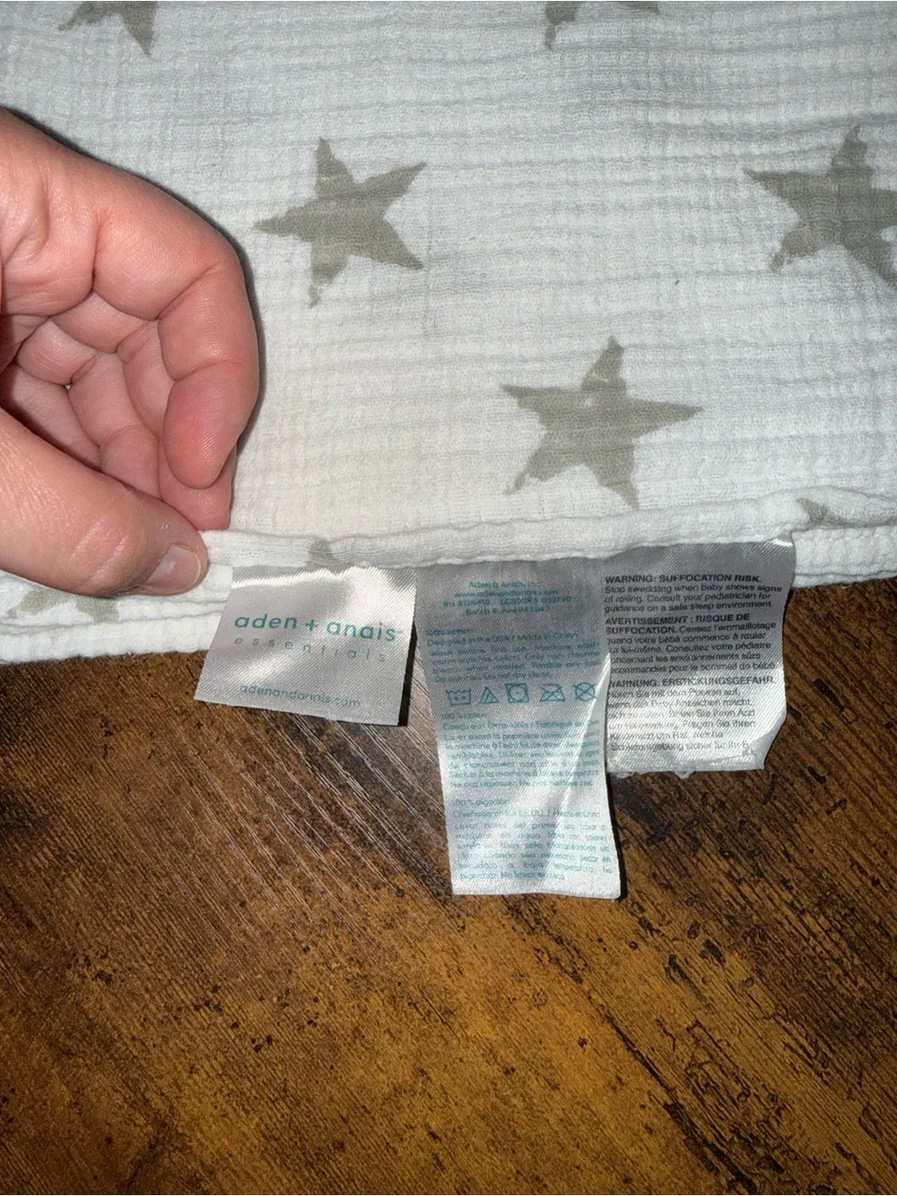 aden + anais White Muslin Swaddle with Gray Star Print